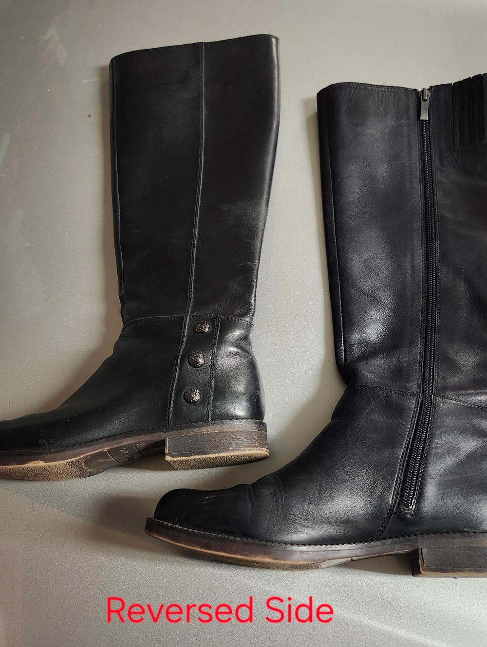Franco Sarto Black Leather Tall Riding Boots with Side Zipper - Picture 3 of 6